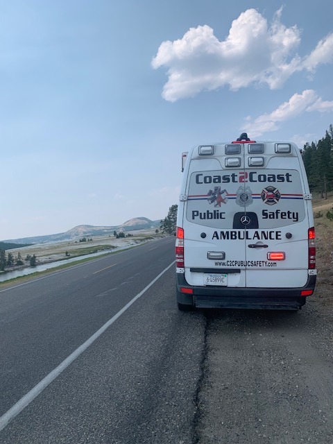 Ambulance doing patient transfer