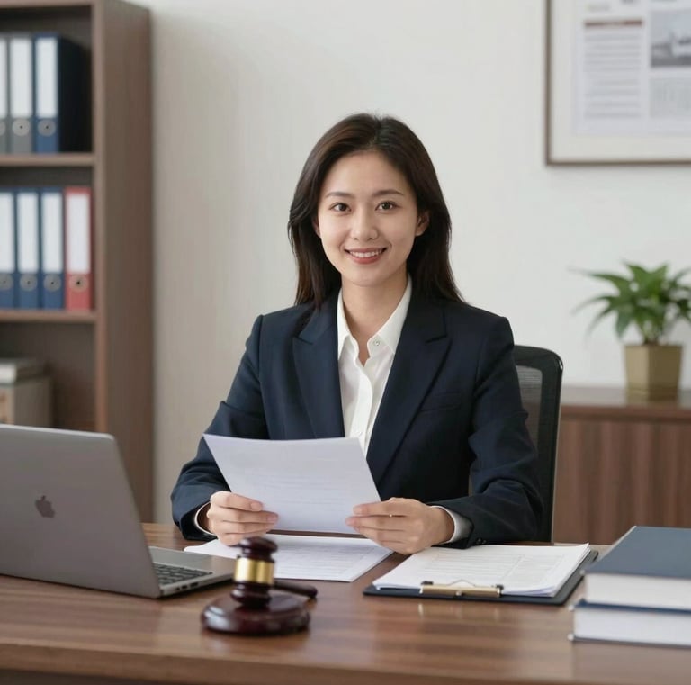 Close-up of a lawyer reviewing important legal documents with focus.