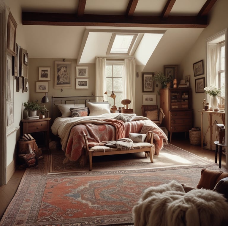 A vibrant gallery wall filled with eclectic art, woven pieces, and natural elements.