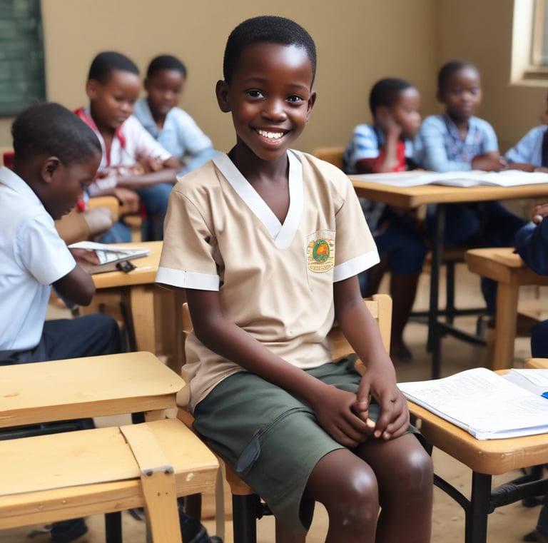 A candid moment of laughter between a child and a caring volunteer in a peaceful outdoor setting.