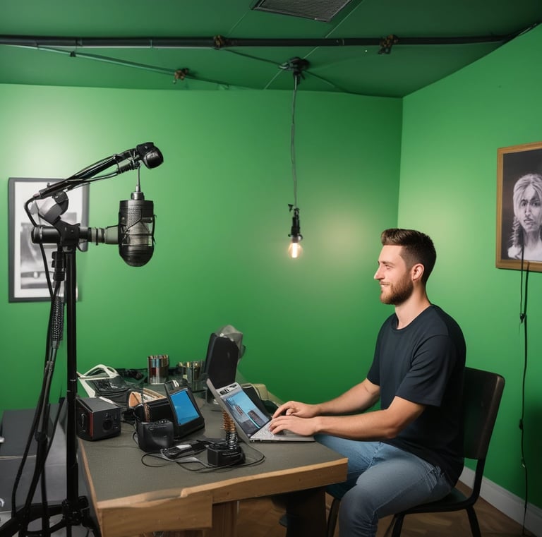 A lively art studio creator's logo glowing with bright, creative splashes of color.