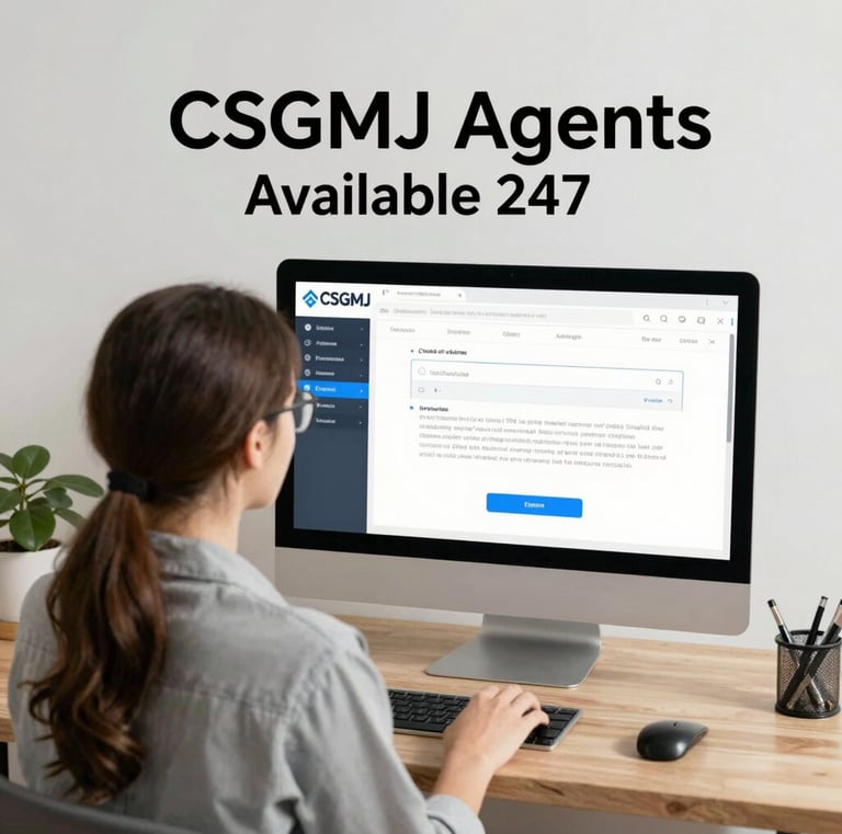 A friendly GMJ AutoChat agent assisting a customer on a dealership showroom floor with cars in the background.