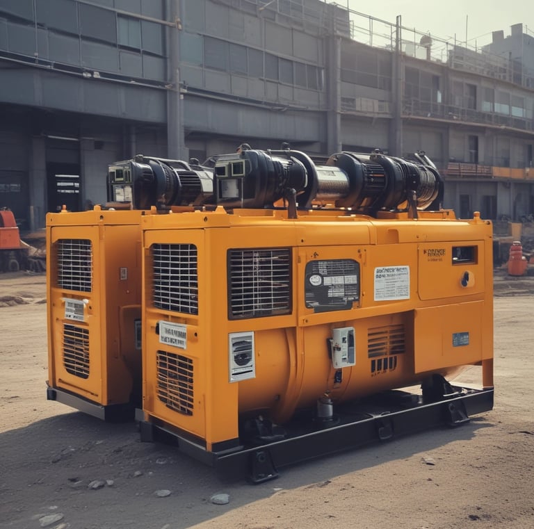 Close-up of a hydraulic excavator working on a sandy site under bright sunlight.