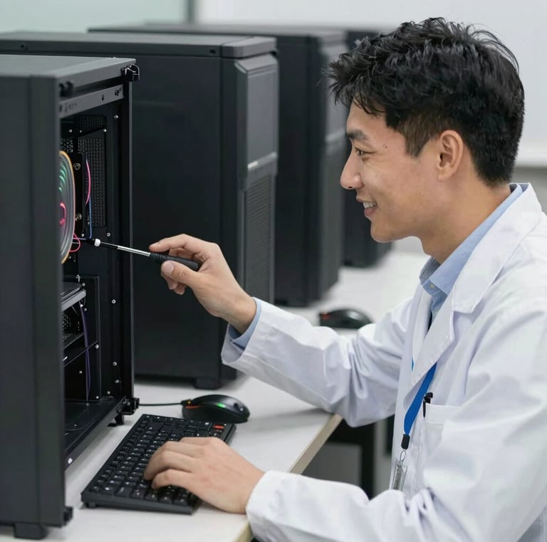 A glimpse of the Jakarta Techcare service center showing active workstations.