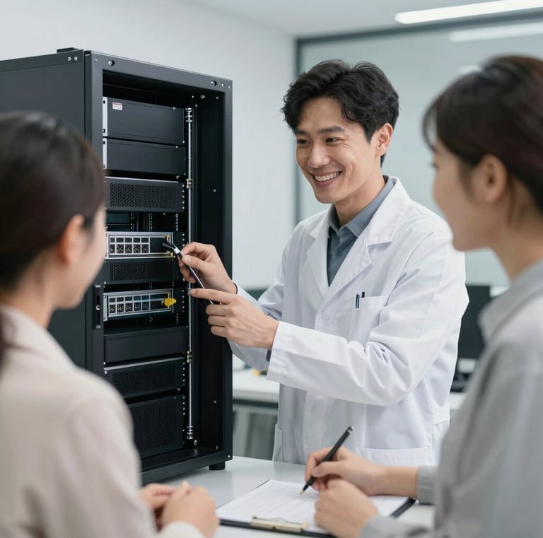 Smiling technician discussing repair details with a satisfied customer.