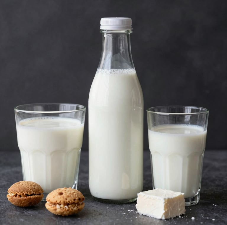 An assortment of golden-brown baked cakes decorated with fresh fruit toppings.