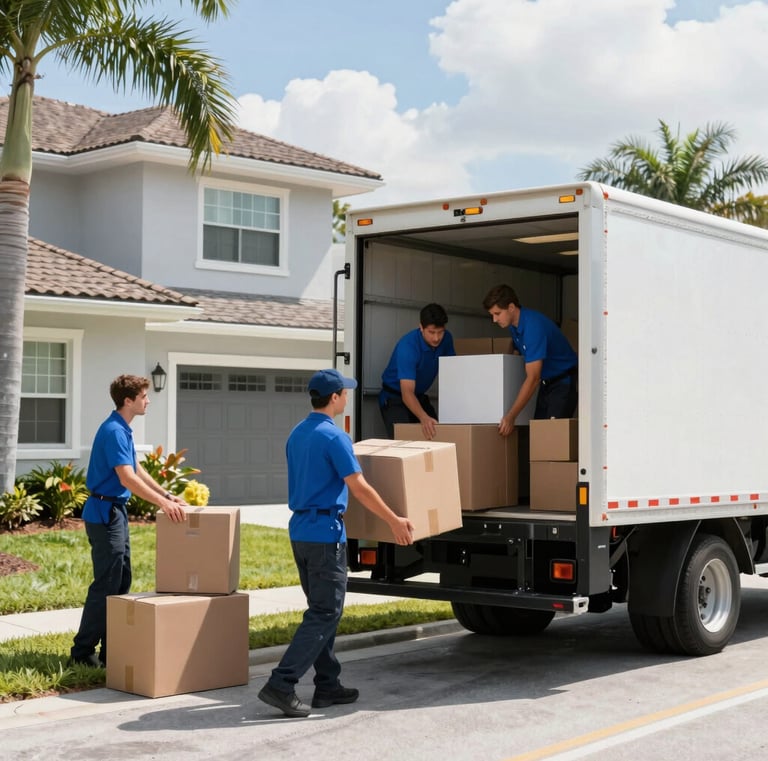 A clean, branded Perfect Move Services truck parked outside a modern home during a sunny day.
