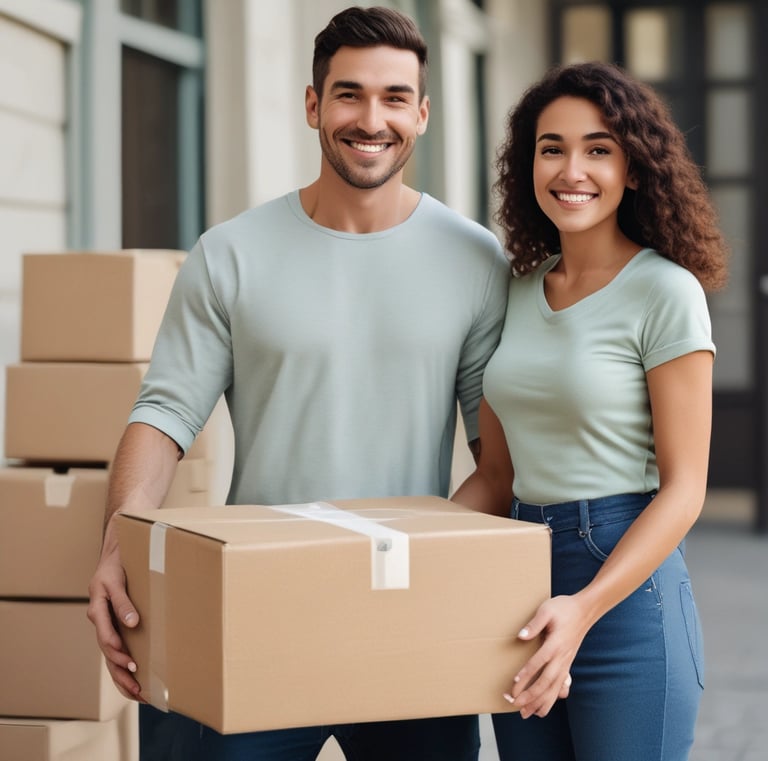 Satisfied customers receiving their parcels.