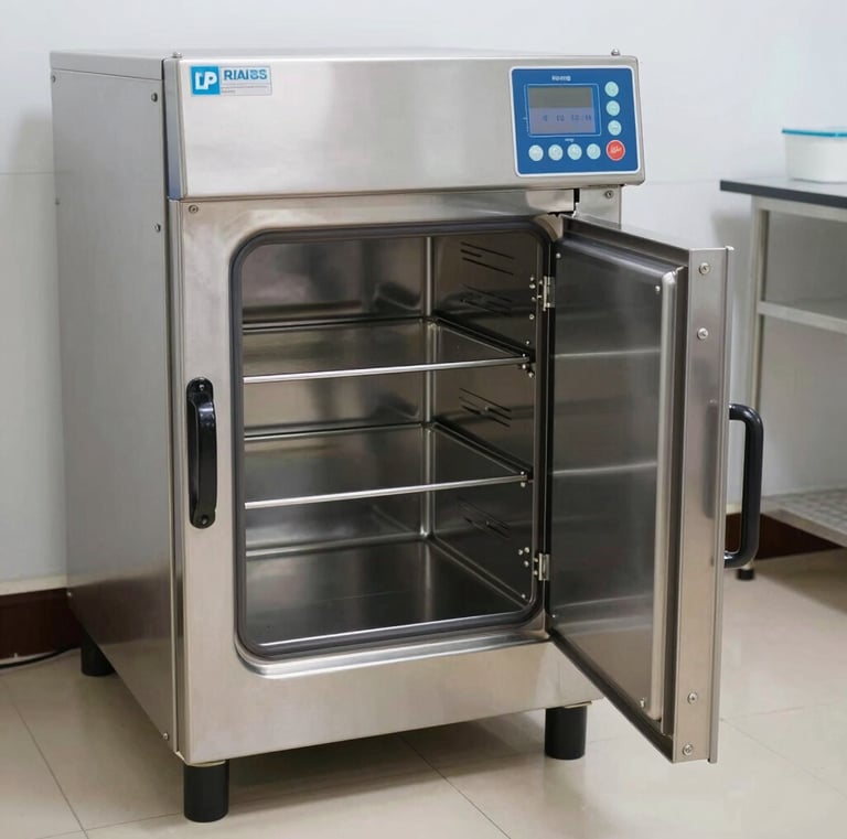 A healthcare professional holding a box of disposable gowns with a reassuring smile.