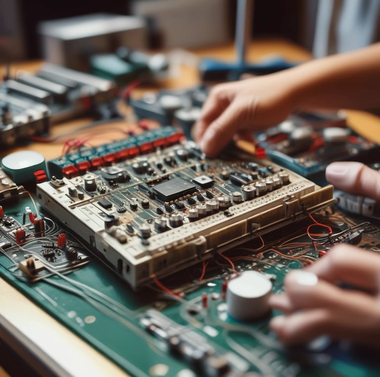 A vibrant community gathering at an outdoor event showcasing environmental projects with diverse participants.
