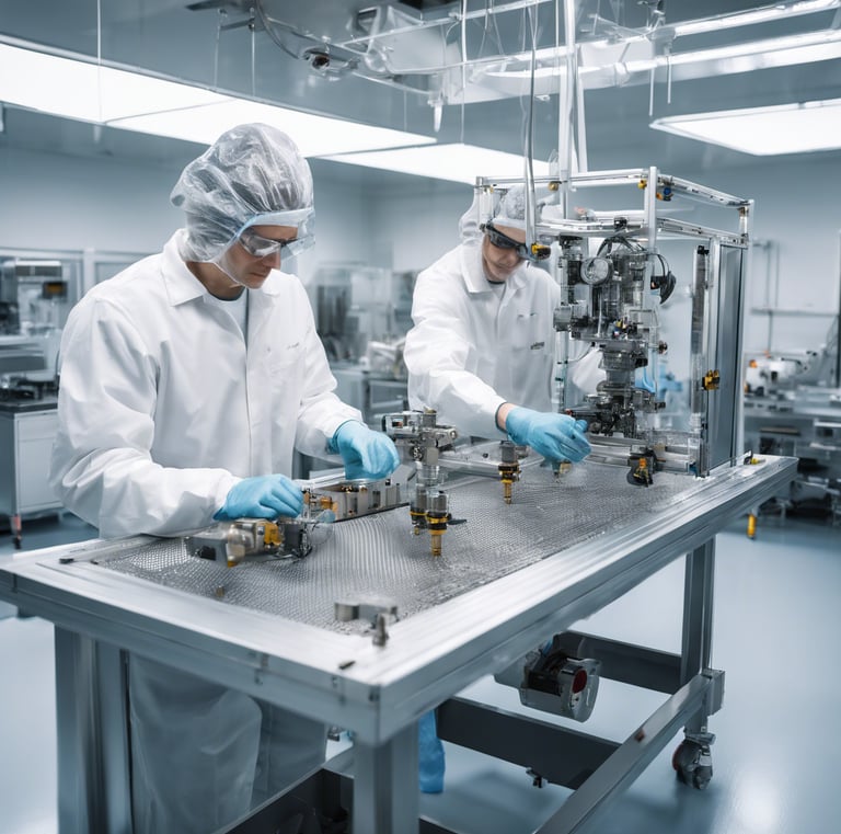 A series of computer microchips are aligned in a diagonal pattern against a black background filled with binary code and blue curved lines. The microchips feature intricate circuitry details.