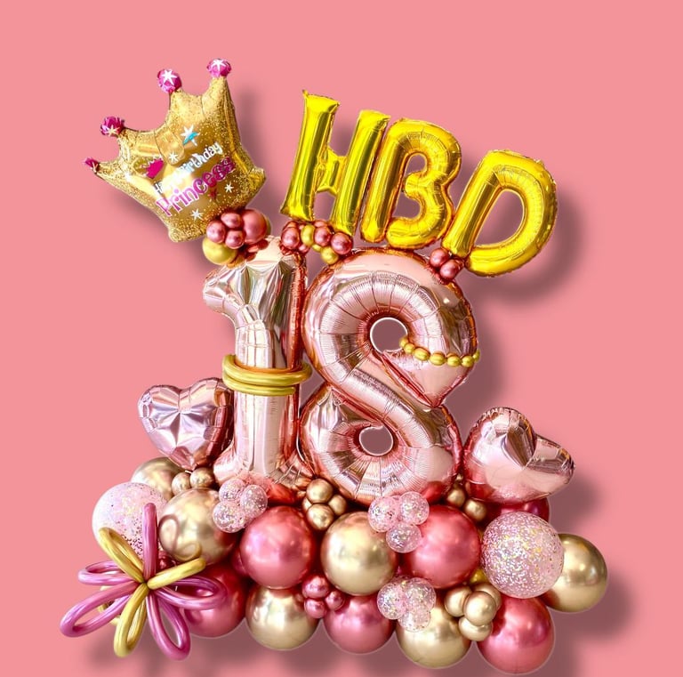 de coracion de globos oro rosa de cumpleaños con letras grandes