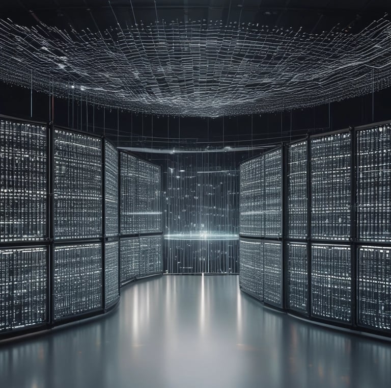 A smartphone displaying the OpenAI logo is resting on a laptop keyboard. The phone screen reflects purple and white light patterns, adding a modern and tech-focused ambiance.