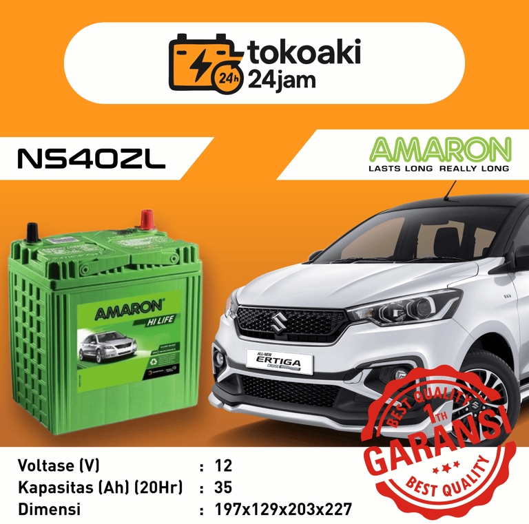 Toko Aki 24 Jam Surabaya | Aki Accu Mobil Amaron NS40ZL Suzuki Ertiga Surabaya