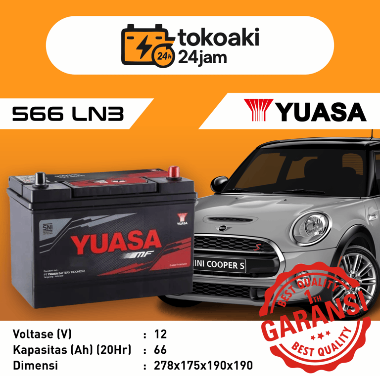 toko aki 24 jam motor dan mobil yuasa 566 LN3 mini cooper surabaya