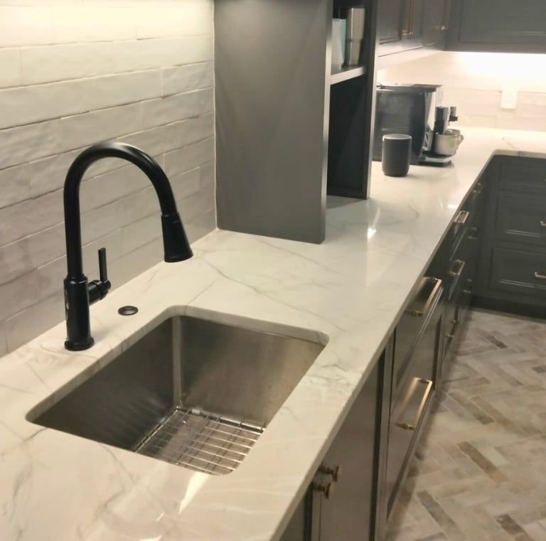 White granite countertop apartment kitchen sealed in Greenville, SC