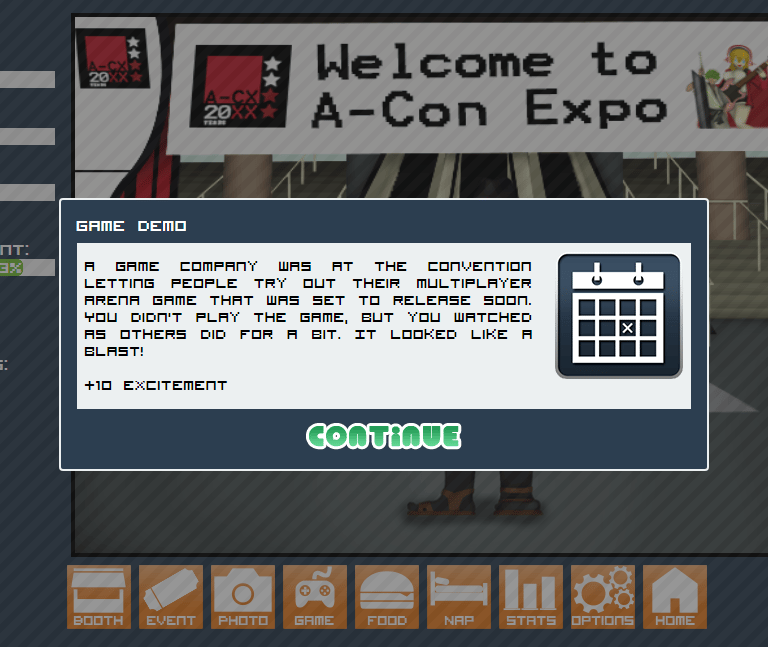 Fedorable Life's main character enjoying a game kiosk at an anime convention.