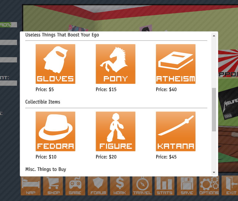 Online shop popup in the Fedorable Life video game