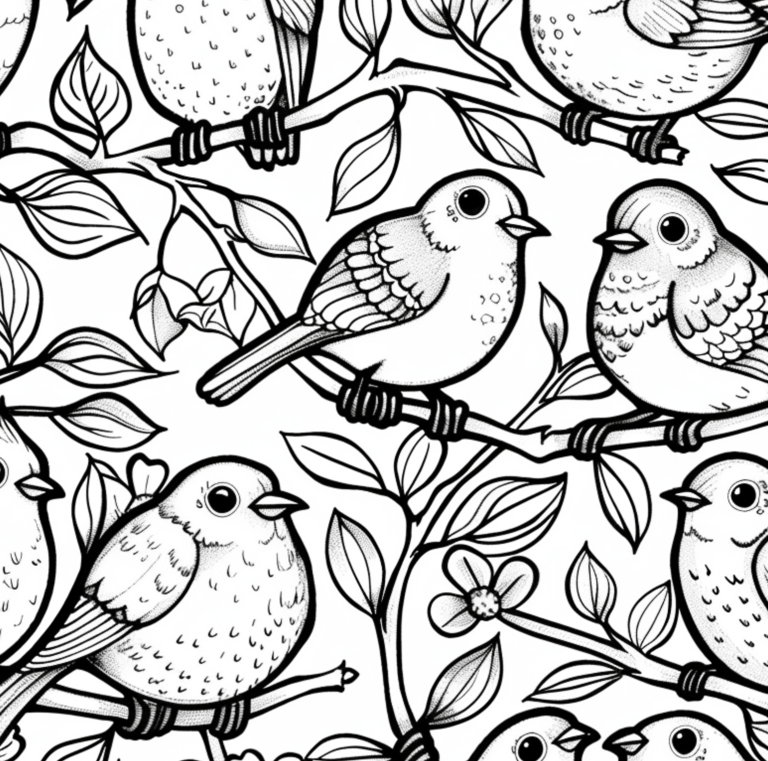 coloring page with birds
