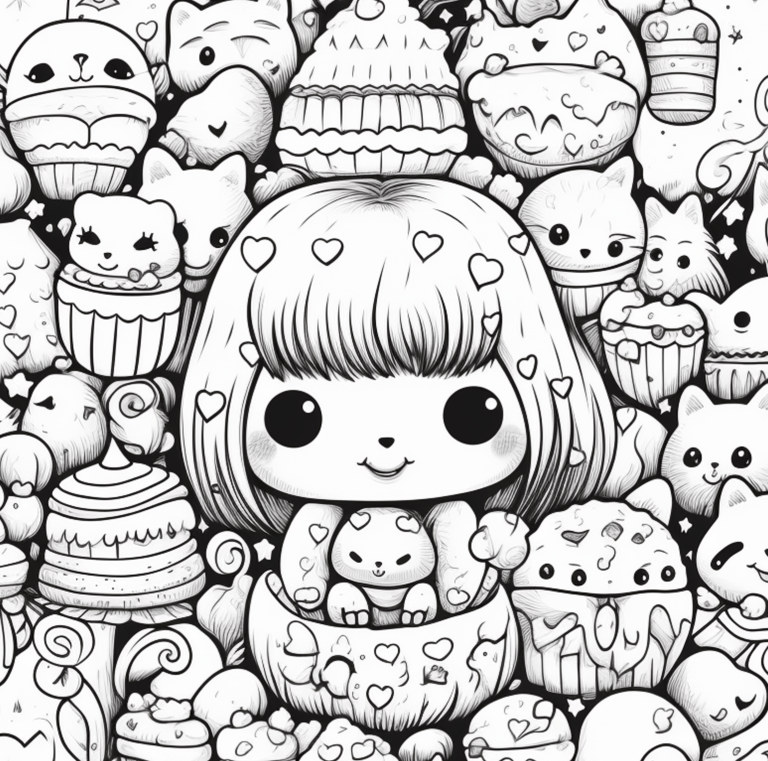 mochi girl and cupcakes coloring page