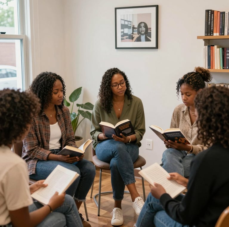 A family gathered around a table sharing stories.