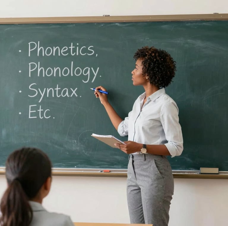 A teacher guiding students in a classroom setting.