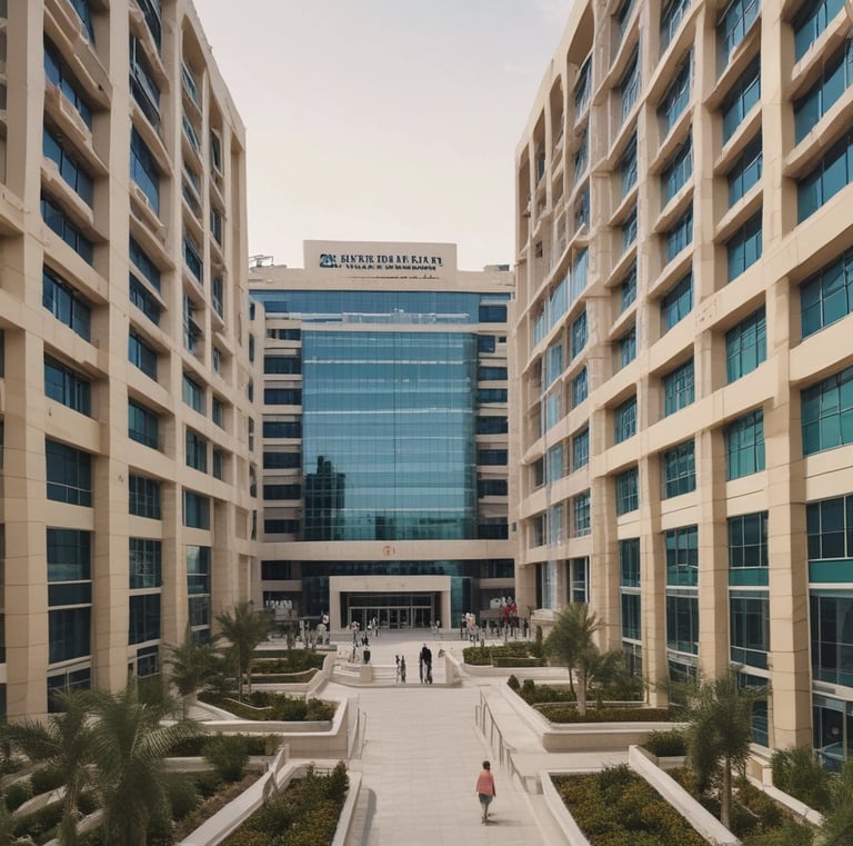 The image depicts a health care facility entrance labeled 'Puskesmas Sinoa'. The building has a welcoming sign and a set of colorful stairs leading up to it, each step containing a health-related message in Indonesian. Plants are seen on either side of the entrance.