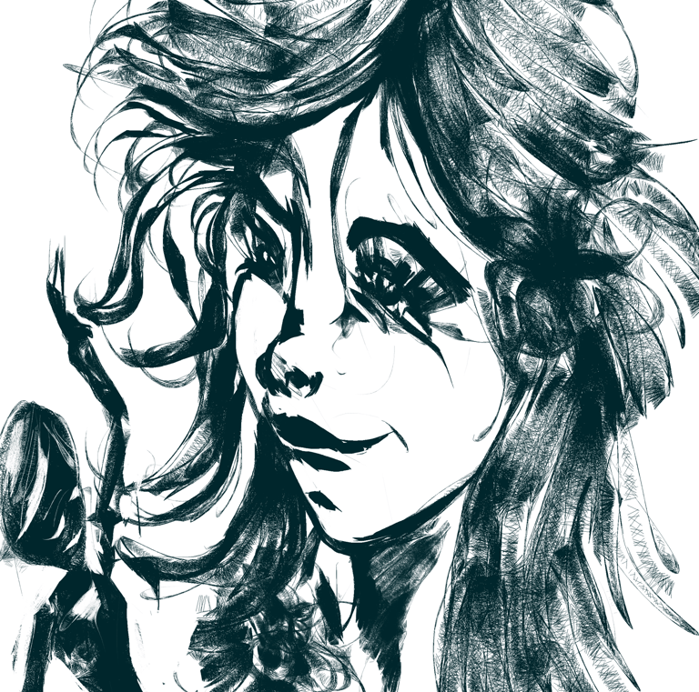 a drawing of a woman with a innocent look