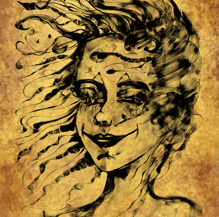 a tattoo style drawing of a woman's face