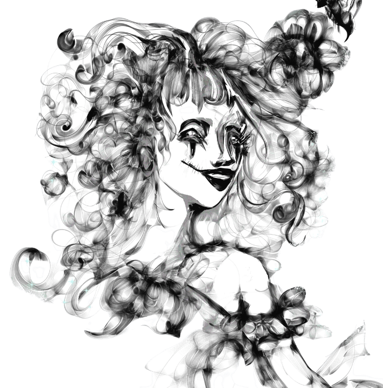 a drawing of a woman with a bee- artist Renn