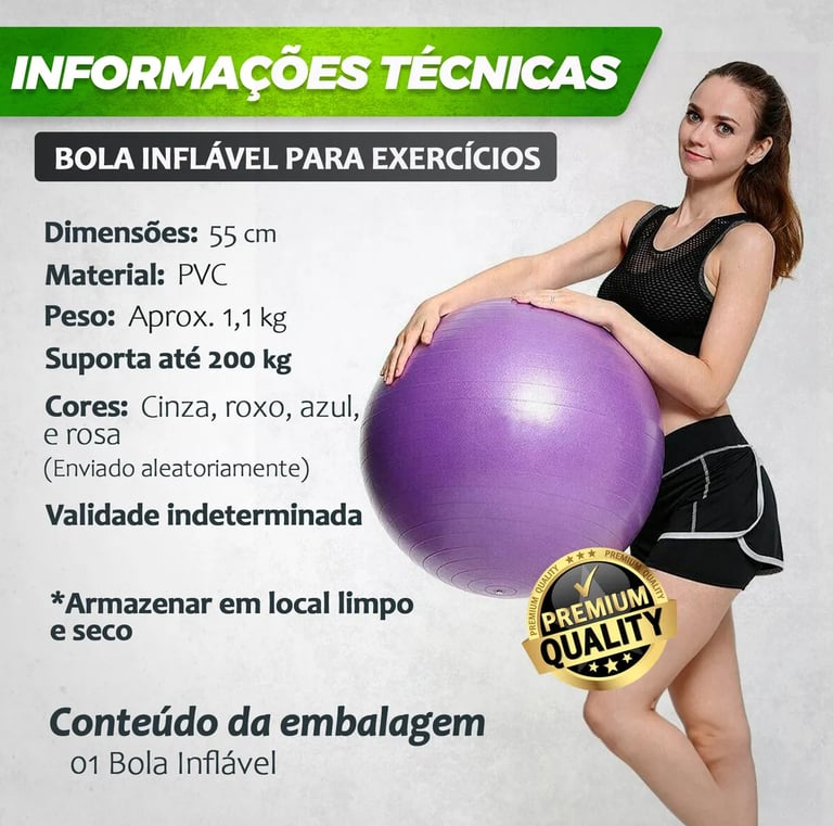Bola Pilates Yoga Fisioterapia Suiça Ginástica 55cm 200kg