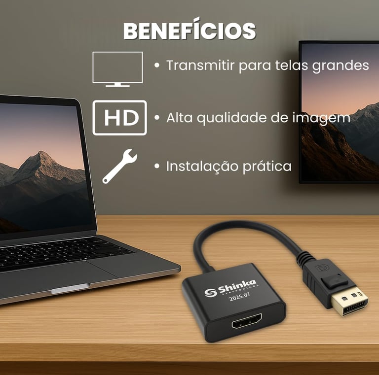 Cabo Adaptador Displayport Para Hdmi Conversor Vídeo Ultra HD 1080p