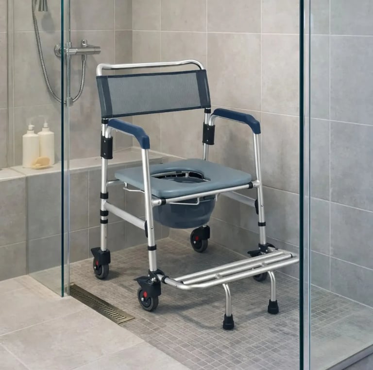 Cadeira de Banho Hidrolight Aluminio Dobrável Rodas Freio 135kg
