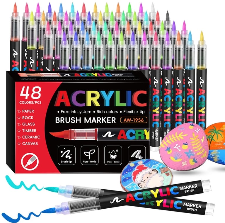 Caneta Marcadora Acrílica Pincel Artístico 48 Cores Vibrantes para Desenho e Pintura DIY