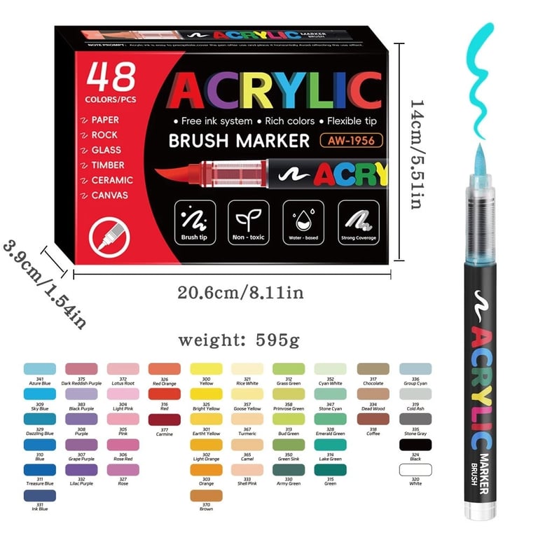 Caneta Marcadora Acrílica Pincel Artístico 48 Cores Vibrantes para Desenho e Pintura DIY