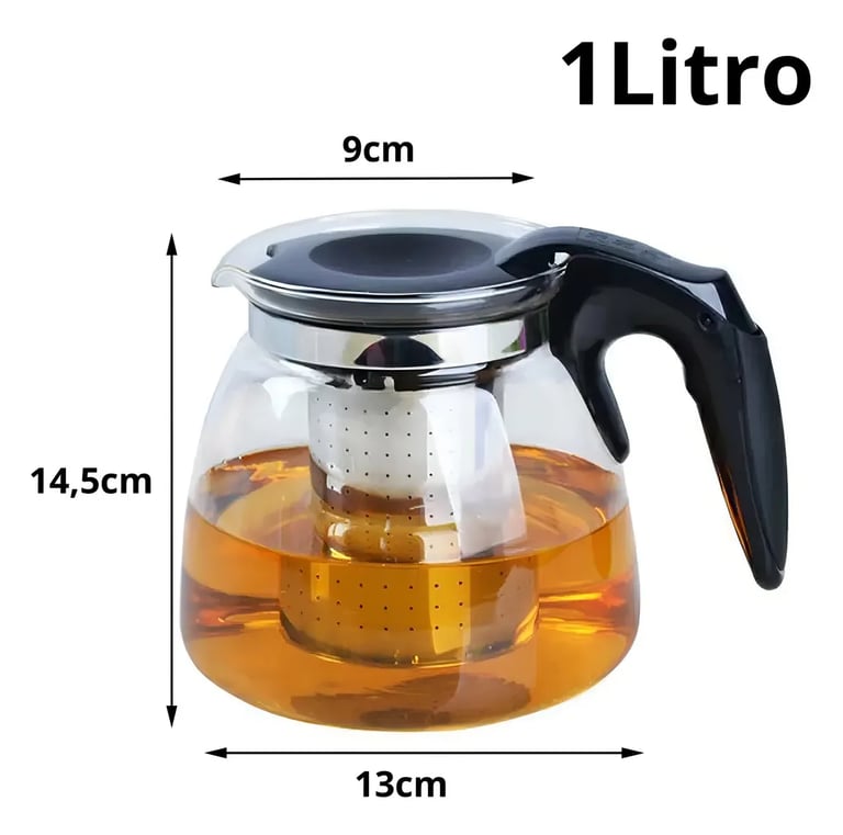 Chaleira de Vidro 1L com Infusor Inox e 4 Xícaras Kit Chá