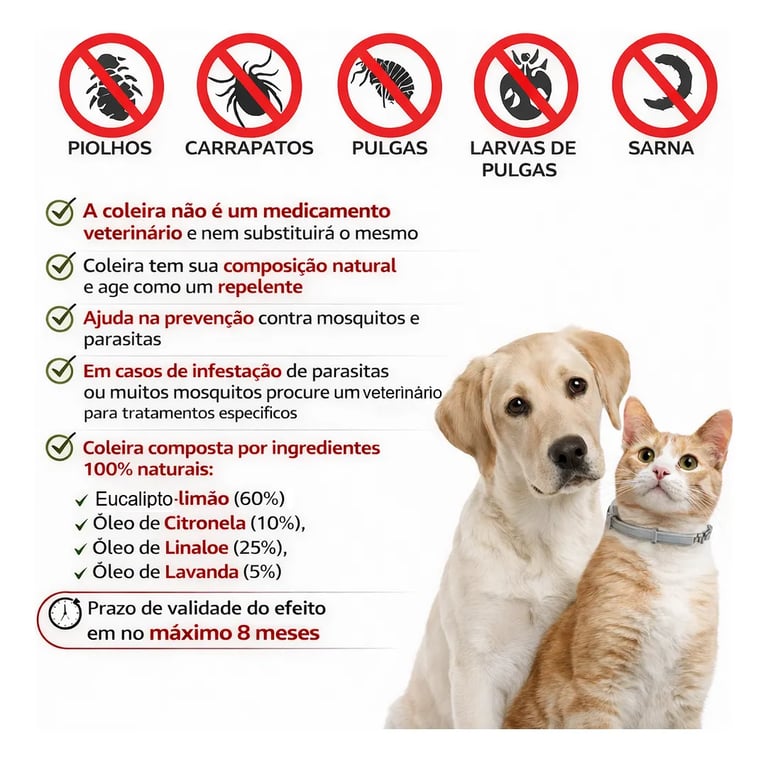 Coleira Anti Pulga Leishmaniose Carrapato Mosquito Cão Gato