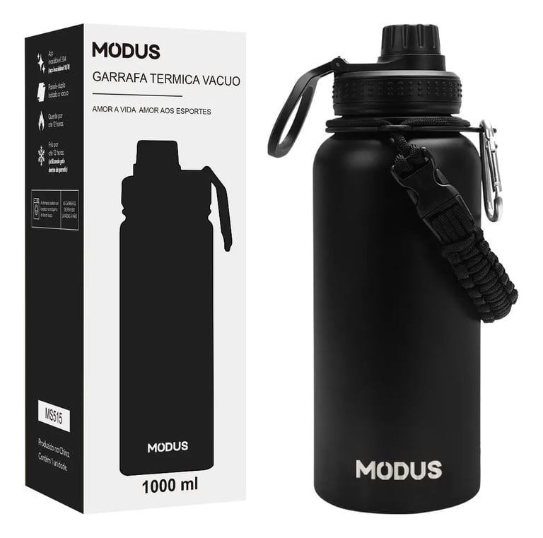 Garrafa Térmica 1 L Aço Inox Bebidas Quentes e Frias cor Preto