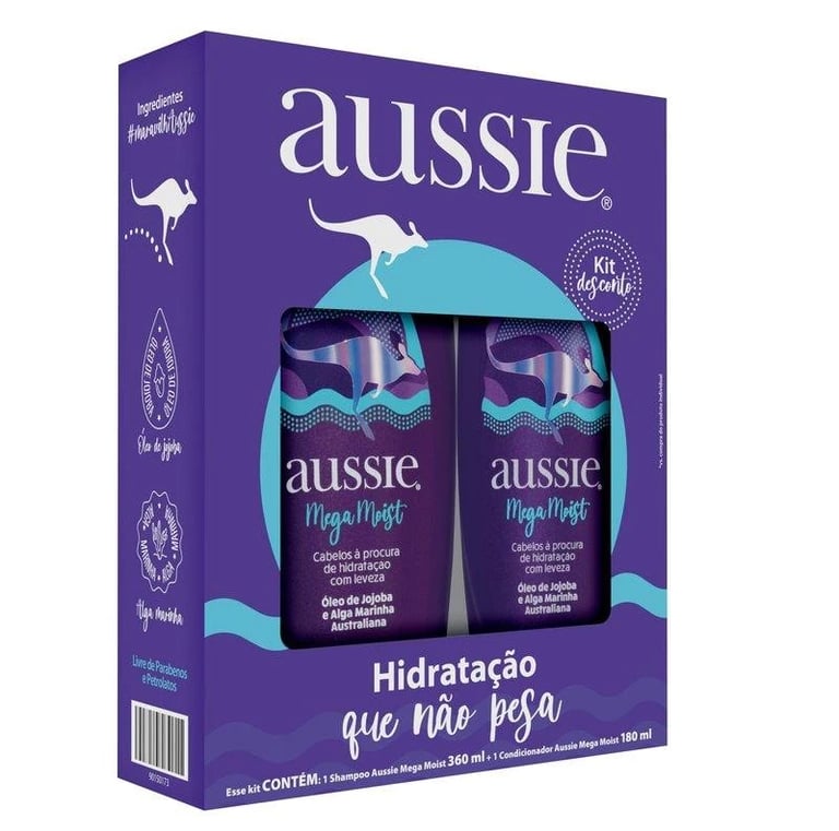 Kit Aussie Mega Moist Super Hidratação Shampoo 360ml e Condicionador 180m