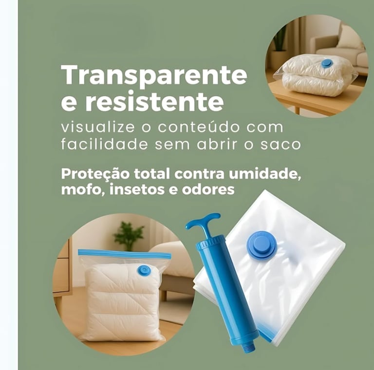 Kit Com 5 Sacos à Vácuo 50x60 cm com Bomba