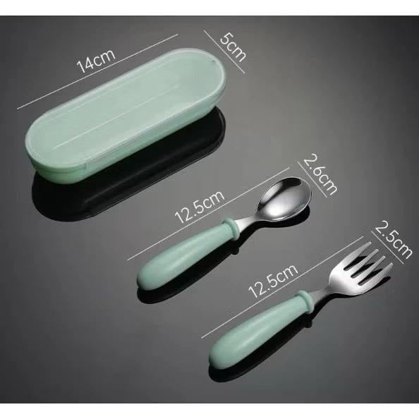 Kit Talheres Infantil Garfo Colher Com Estojo Aço Inox