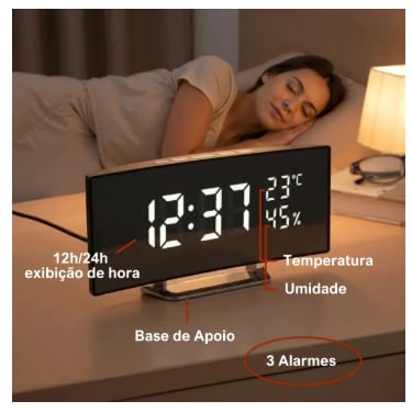 Relogio digital Tecnologia inteligente Despertador data e temperatura