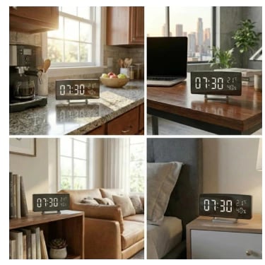 Relogio digital Tecnologia inteligente Despertador data e temperatura