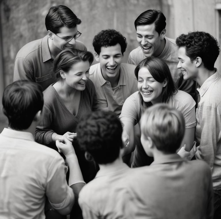 A bustling airport terminal with a diverse crowd of travelers, some seated and others standing. An airplane is visible through the large windows in the background. People appear to be waiting with luggage, some using their phones, while others are engaged in conversation. The lighting is dim, giving the scene a subdued atmosphere.