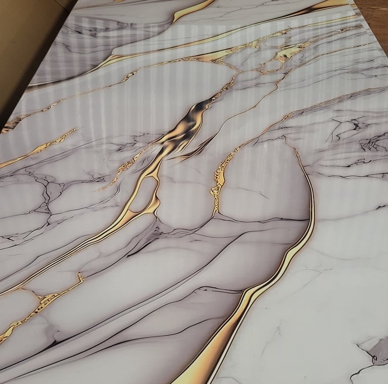 Luxury stone-look wall panel with bold abstract marble pattern for upscale residential design.