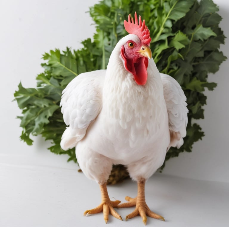 Four chickens with red-brown feathers and bright red combs are enclosed within a wire mesh pen. The ground is bare, and there is a green patch of grass in front. A wooden ramp and a chicken coop are visible in the background.