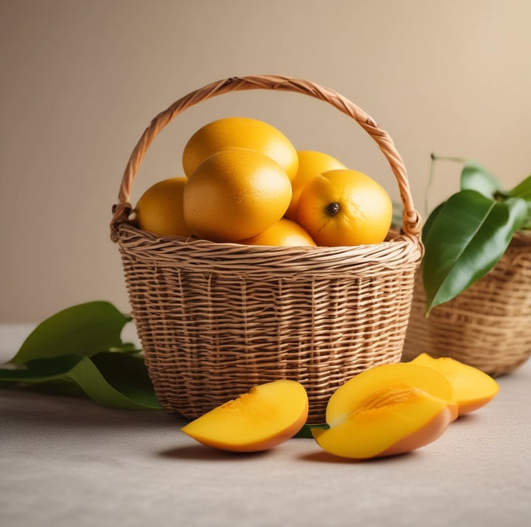 Close-up of a juicy mango sliced open showing bright orange flesh.