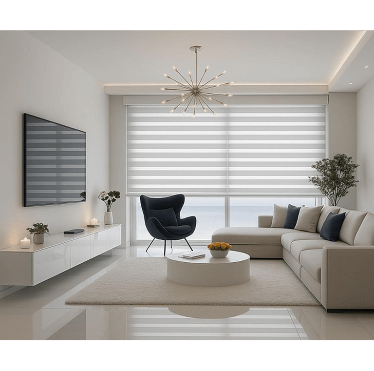 a living room with a couch and a television