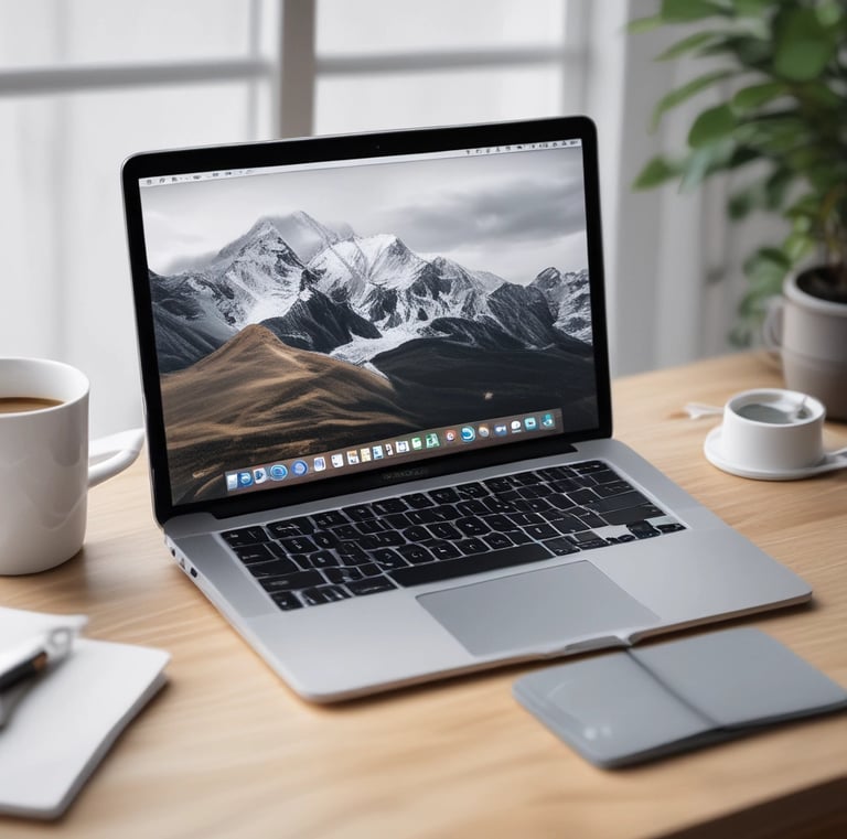 white and black laptop