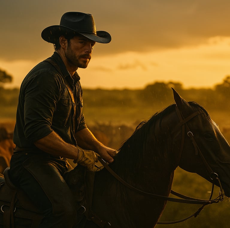 a man in a cowboy hat riding a horse
